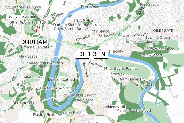 DH1 3EN map - small scale - OS Open Zoomstack (Ordnance Survey)