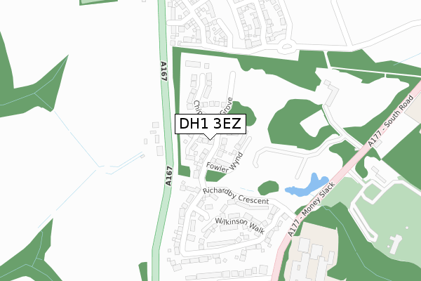 DH1 3EZ map - large scale - OS Open Zoomstack (Ordnance Survey)