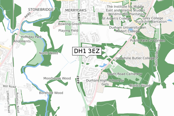 DH1 3EZ map - small scale - OS Open Zoomstack (Ordnance Survey)