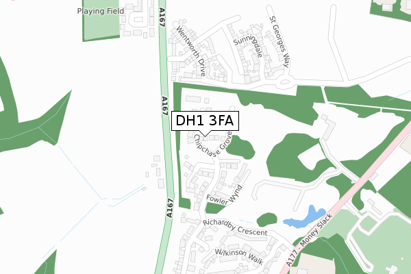 DH1 3FA map - large scale - OS Open Zoomstack (Ordnance Survey)