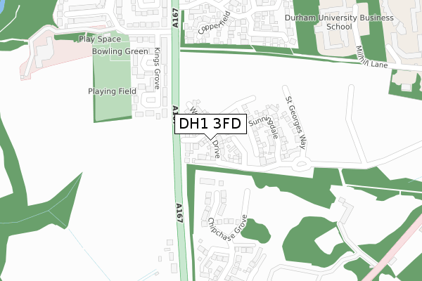DH1 3FD map - large scale - OS Open Zoomstack (Ordnance Survey)