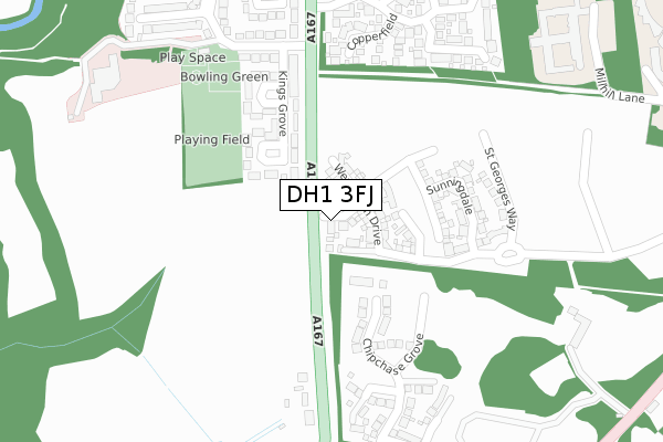 DH1 3FJ map - large scale - OS Open Zoomstack (Ordnance Survey)