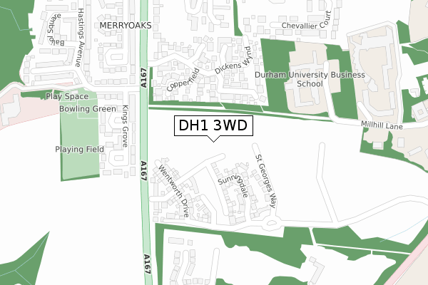 DH1 3WD map - large scale - OS Open Zoomstack (Ordnance Survey)