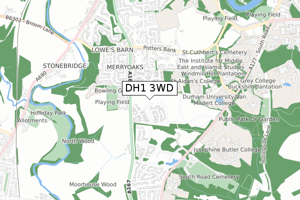 DH1 3WD map - small scale - OS Open Zoomstack (Ordnance Survey)