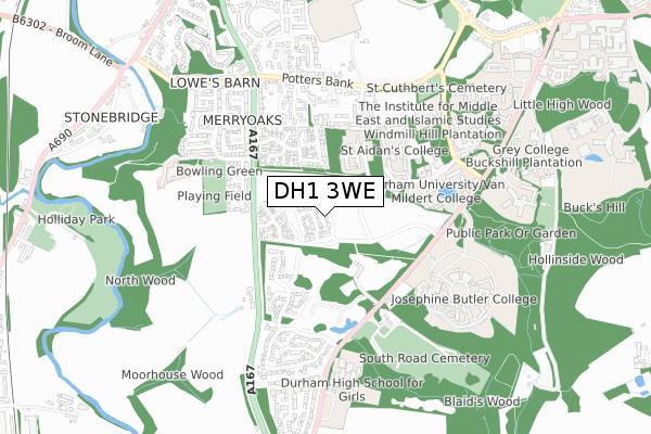 DH1 3WE map - small scale - OS Open Zoomstack (Ordnance Survey)
