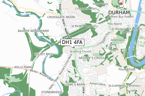 DH1 4FA map - small scale - OS Open Zoomstack (Ordnance Survey)