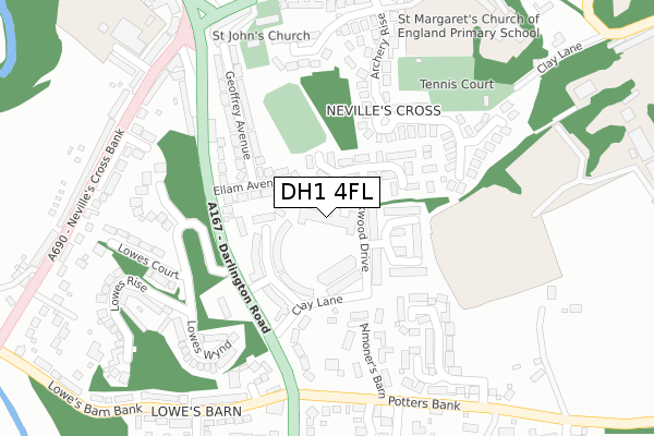 DH1 4FL map - large scale - OS Open Zoomstack (Ordnance Survey)
