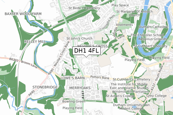 DH1 4FL map - small scale - OS Open Zoomstack (Ordnance Survey)