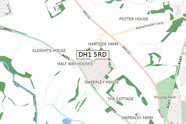 DH1 5RD map - small scale - OS Open Zoomstack (Ordnance Survey)