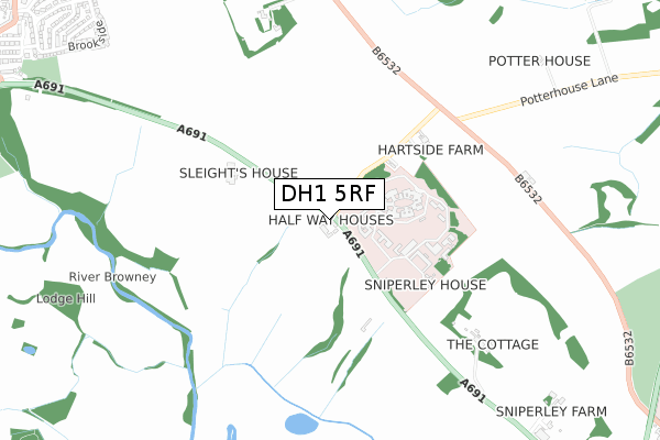 DH1 5RF map - small scale - OS Open Zoomstack (Ordnance Survey)