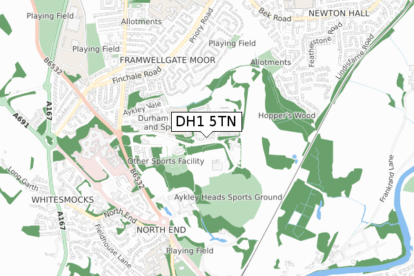 DH1 5TN map - small scale - OS Open Zoomstack (Ordnance Survey)