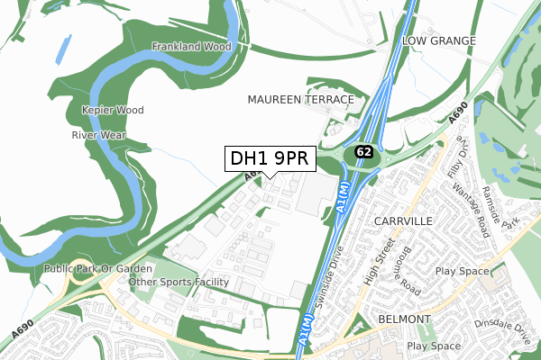 DH1 9PR map - small scale - OS Open Zoomstack (Ordnance Survey)