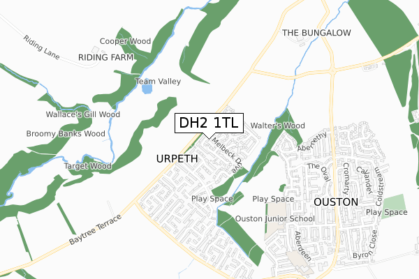 DH2 1TL map - small scale - OS Open Zoomstack (Ordnance Survey)