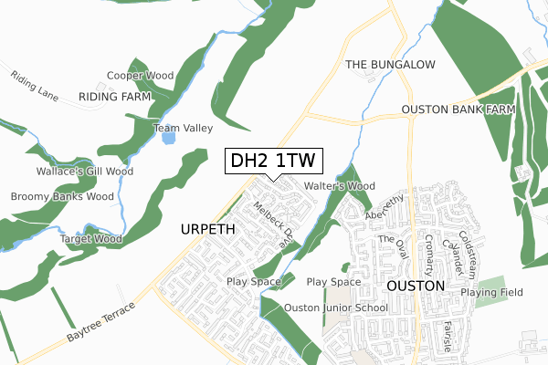 DH2 1TW map - small scale - OS Open Zoomstack (Ordnance Survey)