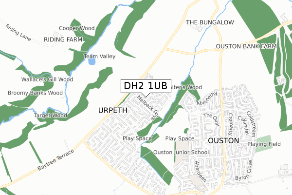 DH2 1UB map - small scale - OS Open Zoomstack (Ordnance Survey)