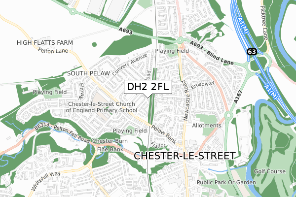 DH2 2FL map - small scale - OS Open Zoomstack (Ordnance Survey) DH2 2FL map - small scale - OS Open Zoomstack (Ordnance Survey)