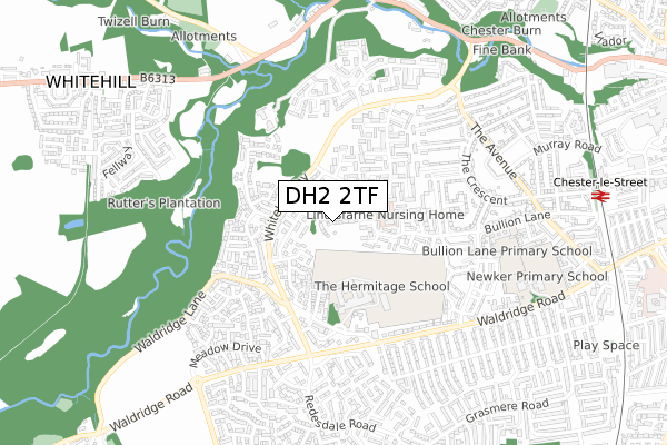 DH2 2TF map - small scale - OS Open Zoomstack (Ordnance Survey)
