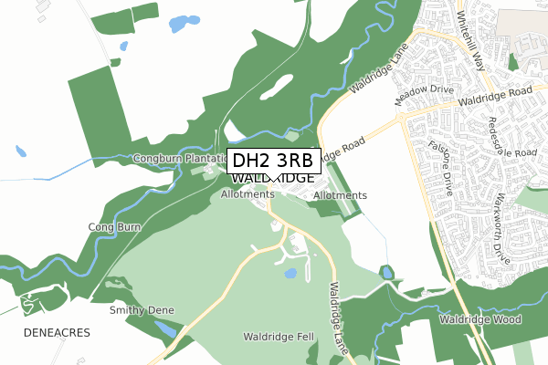DH2 3RB map - small scale - OS Open Zoomstack (Ordnance Survey)