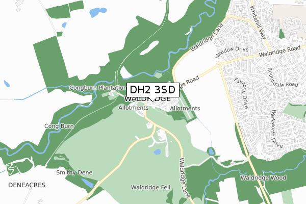 DH2 3SD map - small scale - OS Open Zoomstack (Ordnance Survey)
