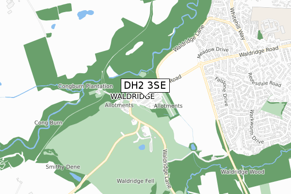 DH2 3SE map - small scale - OS Open Zoomstack (Ordnance Survey)