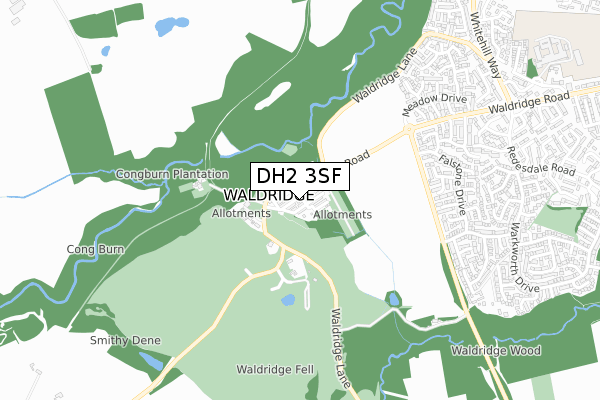 DH2 3SF map - small scale - OS Open Zoomstack (Ordnance Survey)