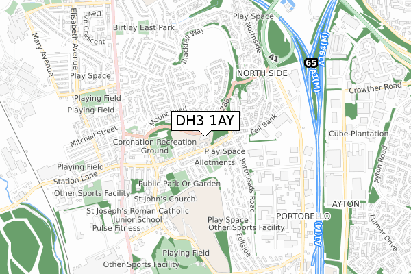 DH3 1AY map - small scale - OS Open Zoomstack (Ordnance Survey)