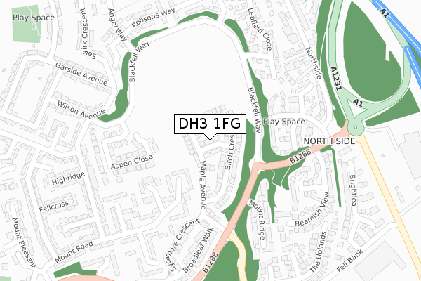 DH3 1FG map - large scale - OS Open Zoomstack (Ordnance Survey)