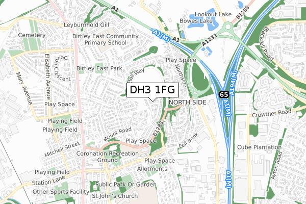 DH3 1FG map - small scale - OS Open Zoomstack (Ordnance Survey)