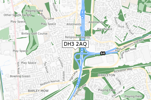 DH3 2AQ map - small scale - OS Open Zoomstack (Ordnance Survey)