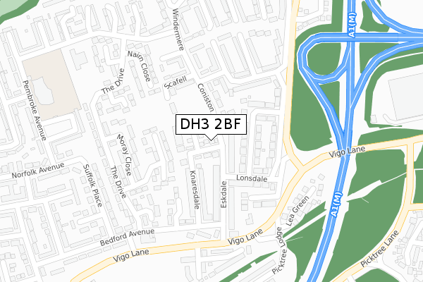 DH3 2BF map - large scale - OS Open Zoomstack (Ordnance Survey)