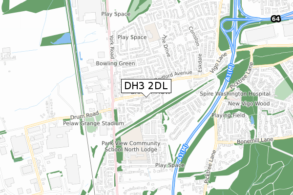 DH3 2DL map - small scale - OS Open Zoomstack (Ordnance Survey)