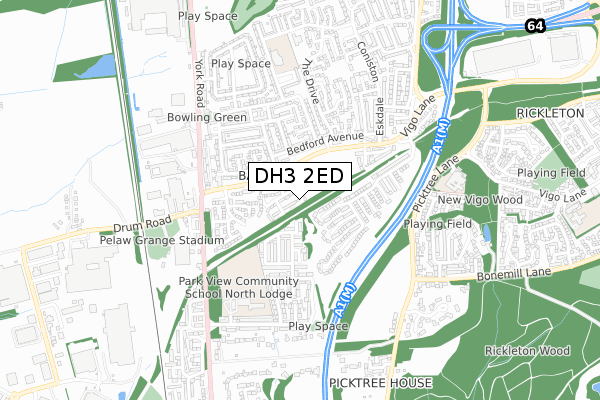 DH3 2ED map - small scale - OS Open Zoomstack (Ordnance Survey)
