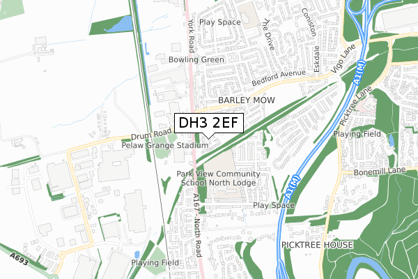 DH3 2EF map - small scale - OS Open Zoomstack (Ordnance Survey)