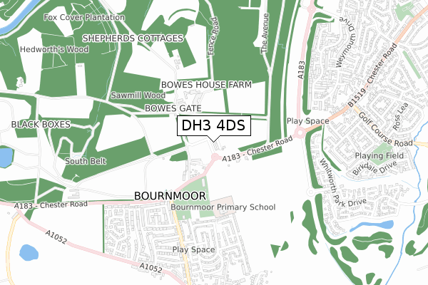 DH3 4DS map - small scale - OS Open Zoomstack (Ordnance Survey) DH3 4DS map - small scale - OS Open Zoomstack (Ordnance Survey)