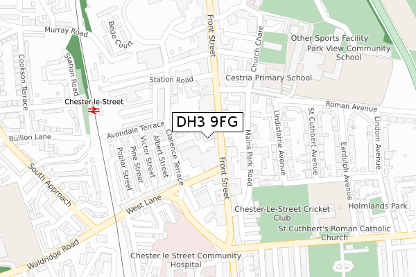 DH3 9FG map - large scale - OS Open Zoomstack (Ordnance Survey)