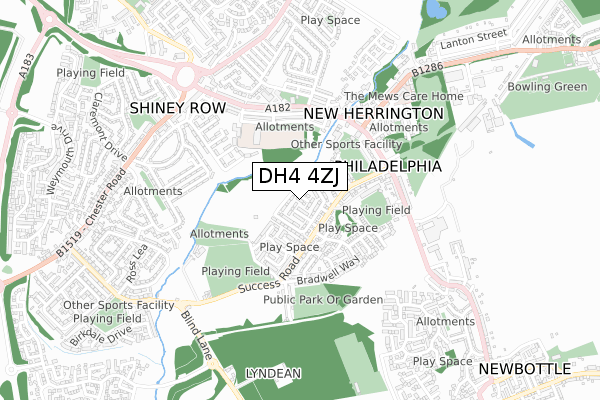 DH4 4ZJ map - small scale - OS Open Zoomstack (Ordnance Survey) DH4 4ZJ map - small scale - OS Open Zoomstack (Ordnance Survey)