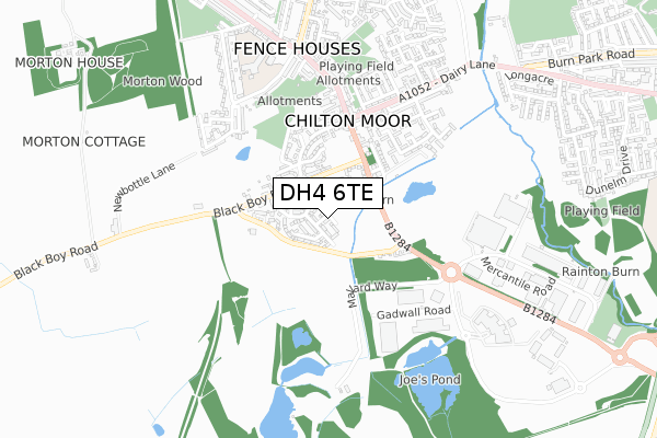 DH4 6TE map - small scale - OS Open Zoomstack (Ordnance Survey)