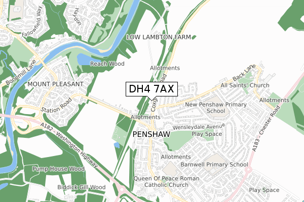 DH4 7AX map - small scale - OS Open Zoomstack (Ordnance Survey)