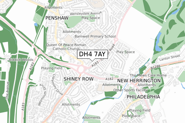 DH4 7AY map - small scale - OS Open Zoomstack (Ordnance Survey) DH4 7AY map - small scale - OS Open Zoomstack (Ordnance Survey)