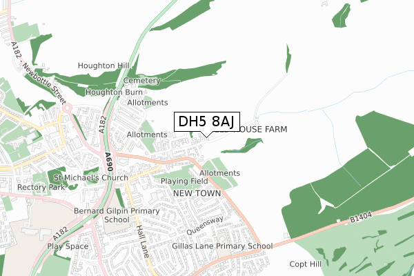 DH5 8AJ map - small scale - OS Open Zoomstack (Ordnance Survey)