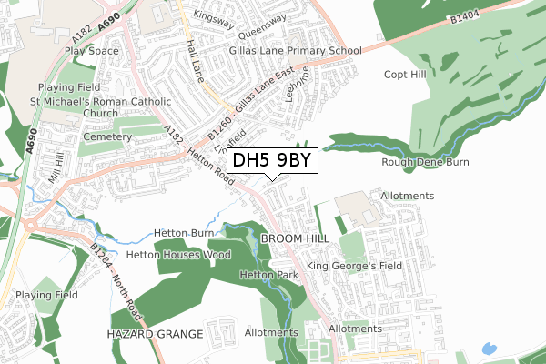 DH5 9BY map - small scale - OS Open Zoomstack (Ordnance Survey)