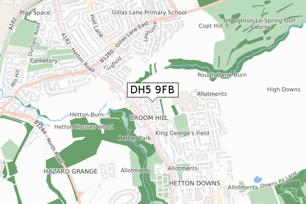 DH5 9FB map - small scale - OS Open Zoomstack (Ordnance Survey)