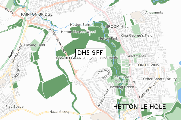 DH5 9FF map - small scale - OS Open Zoomstack (Ordnance Survey)