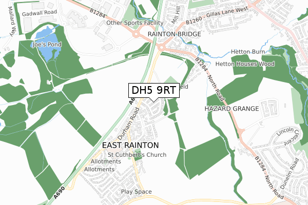 DH5 9RT map - small scale - OS Open Zoomstack (Ordnance Survey)
