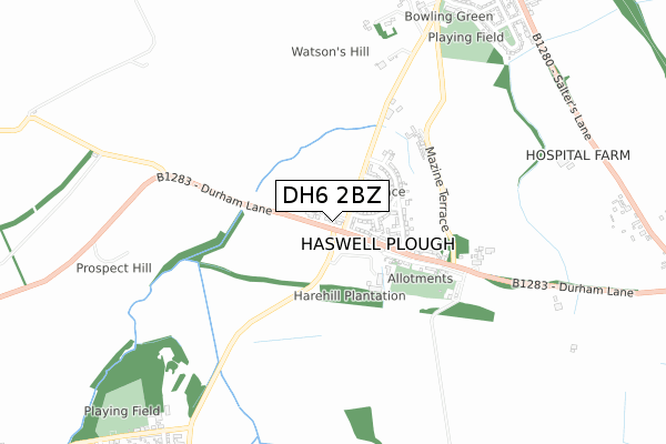 DH6 2BZ map - small scale - OS Open Zoomstack (Ordnance Survey)