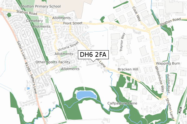 DH6 2FA map - small scale - OS Open Zoomstack (Ordnance Survey)