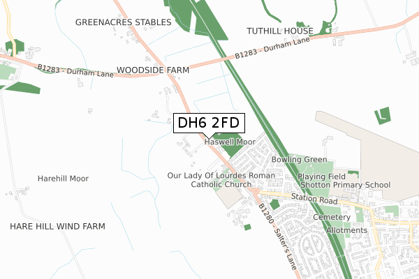 DH6 2FD map - small scale - OS Open Zoomstack (Ordnance Survey) DH6 2FD map - small scale - OS Open Zoomstack (Ordnance Survey)