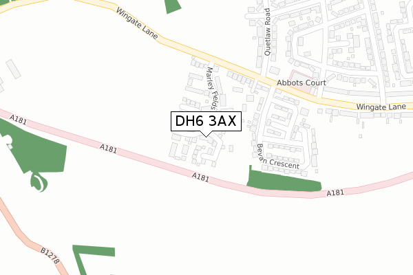DH6 3AX map - large scale - OS Open Zoomstack (Ordnance Survey)