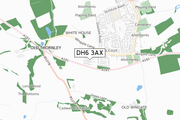 DH6 3AX map - small scale - OS Open Zoomstack (Ordnance Survey)