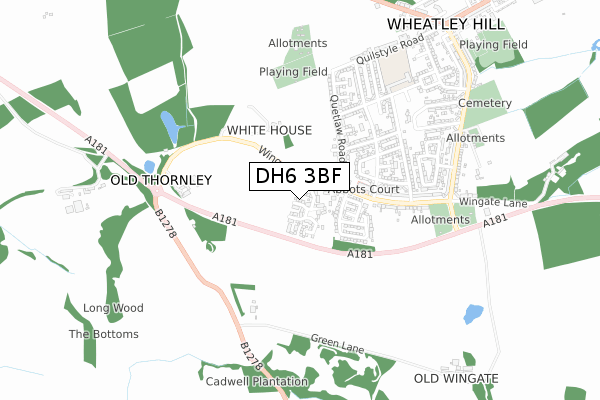 DH6 3BF map - small scale - OS Open Zoomstack (Ordnance Survey)